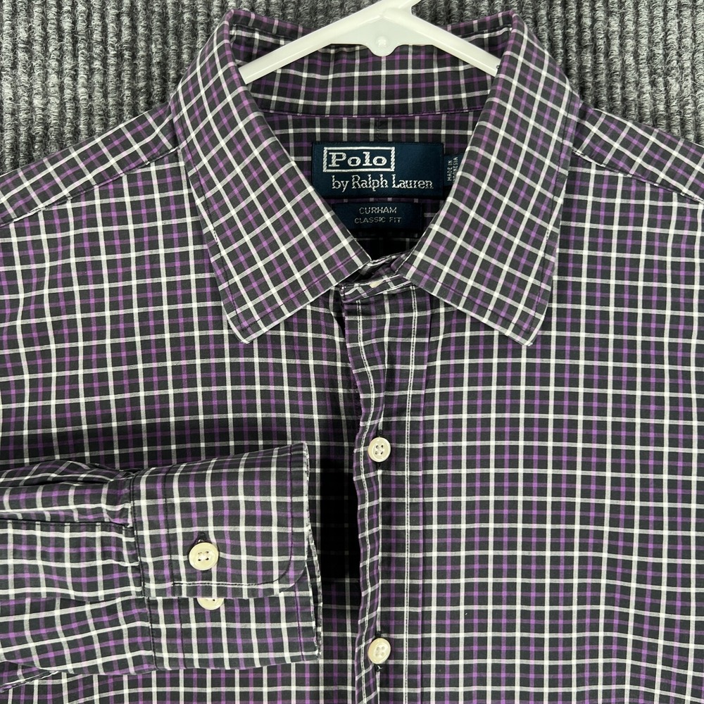 Polo Ralph Lauren Shirt Mens 16.5 Large Purple Check Long Sleeve Button Up